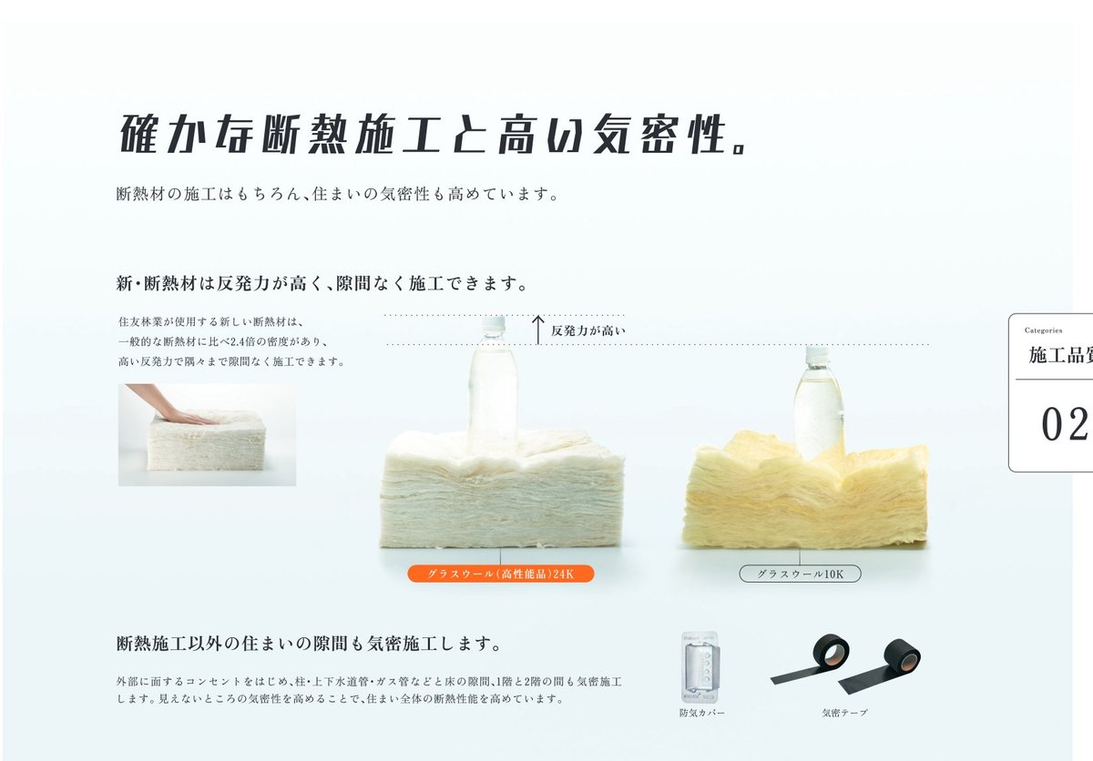 住友林業の気密施工（防気カバー・気密テープ）と高性能グラスウール24K