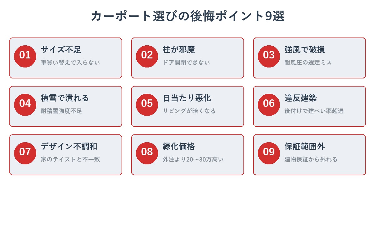 カーポート選びで失敗しがちな9つの後悔ポイント