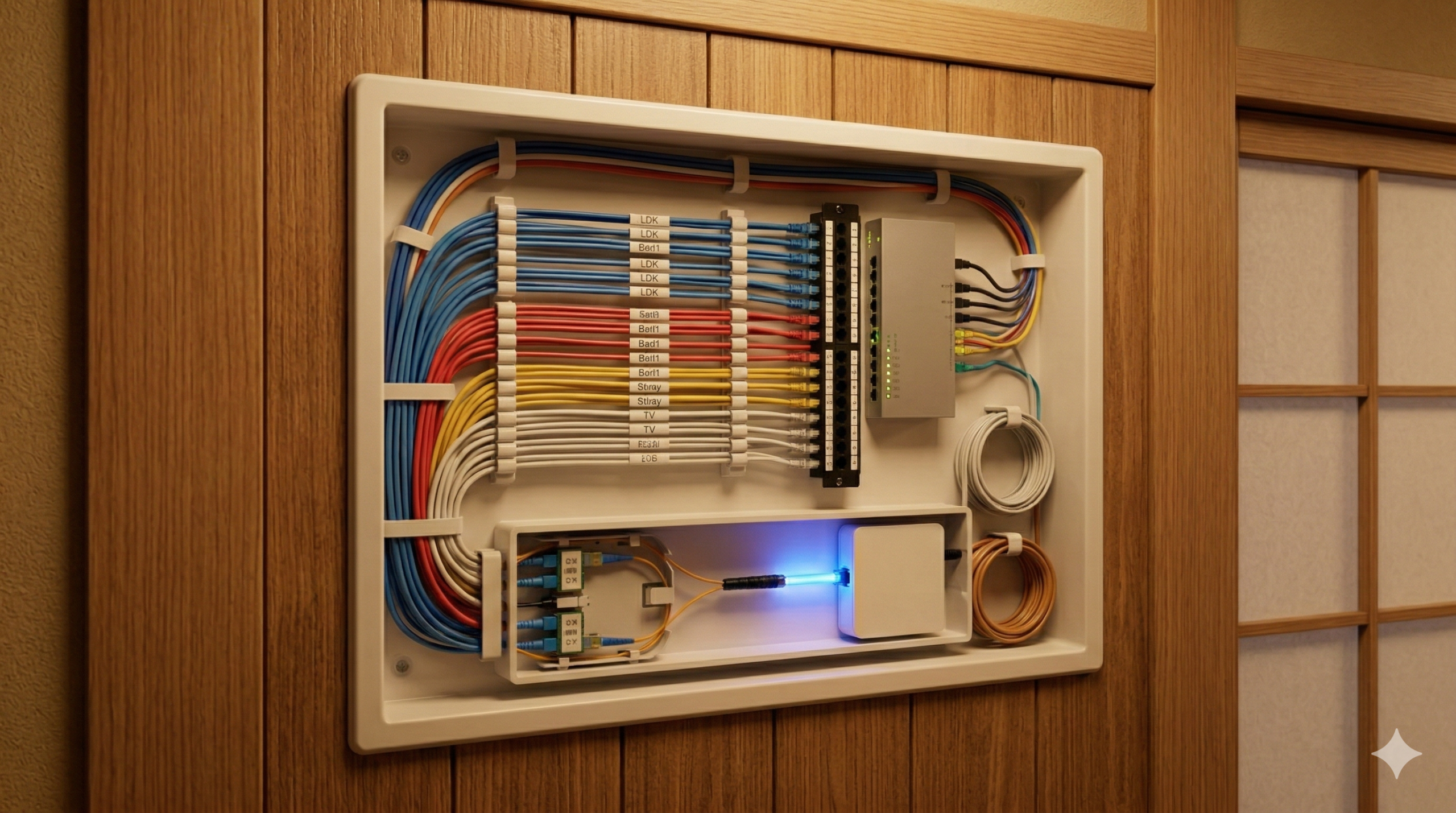 情報分電盤(弱電盤)のLANケーブル配線イメージ