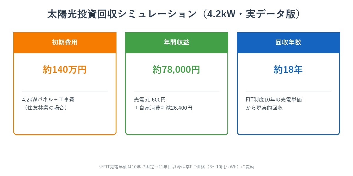 太陽光4.2kWの初期費用・年間収益・投資回収年数のシミュレーション