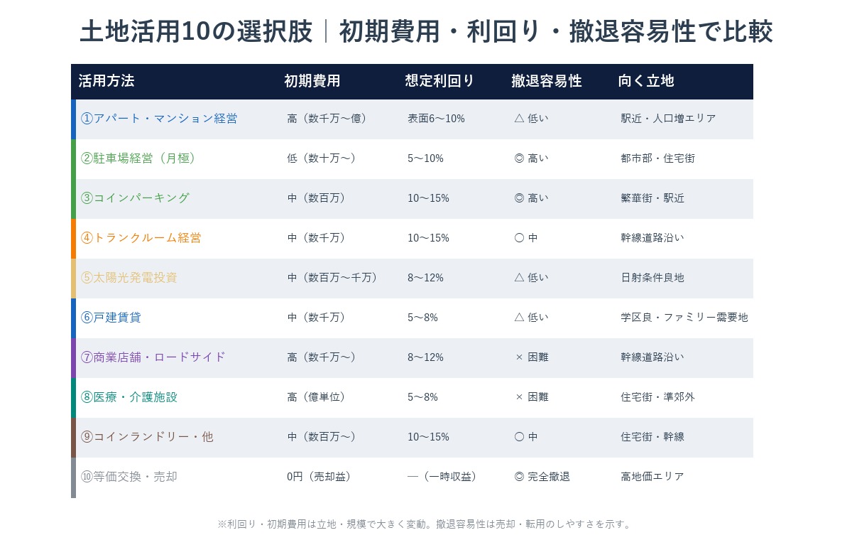 土地活用10の選択肢の比較表