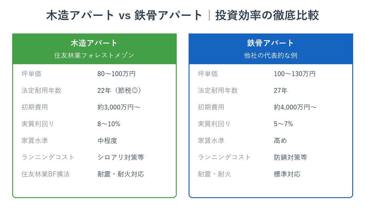 木造アパートと鉄骨アパートの投資効率比較