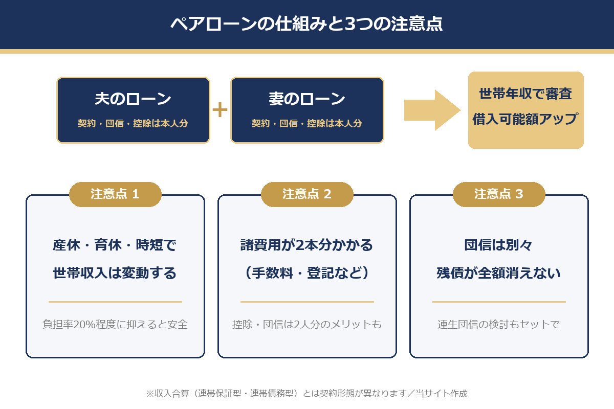 ペアローンの仕組みと3つの注意点（収入変動リスク・諸費用2本分・団信は別々）